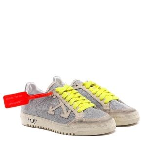 Off-White 1.0 Low “This That” Silver Glitter Sneakers